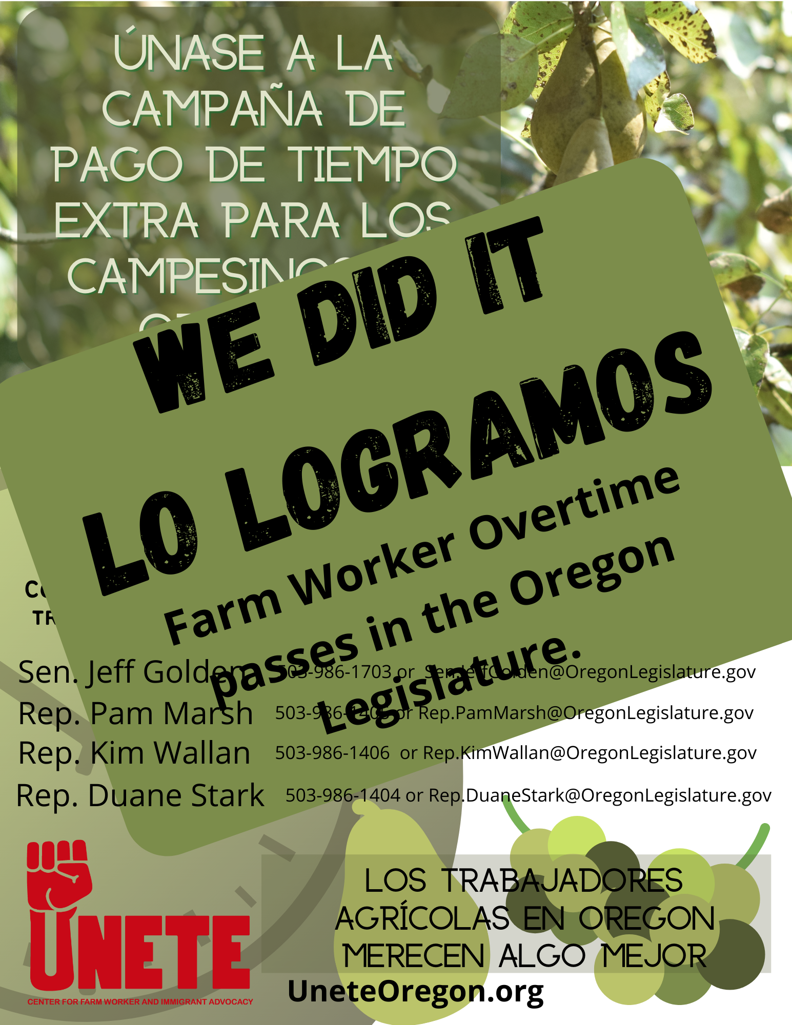Overtime for Oregon Farm Workers passes in the Oregon Legislature!
